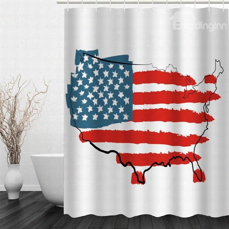 3d American National Flag Polyester Waterproof And Eco-friendly Shower Curtain