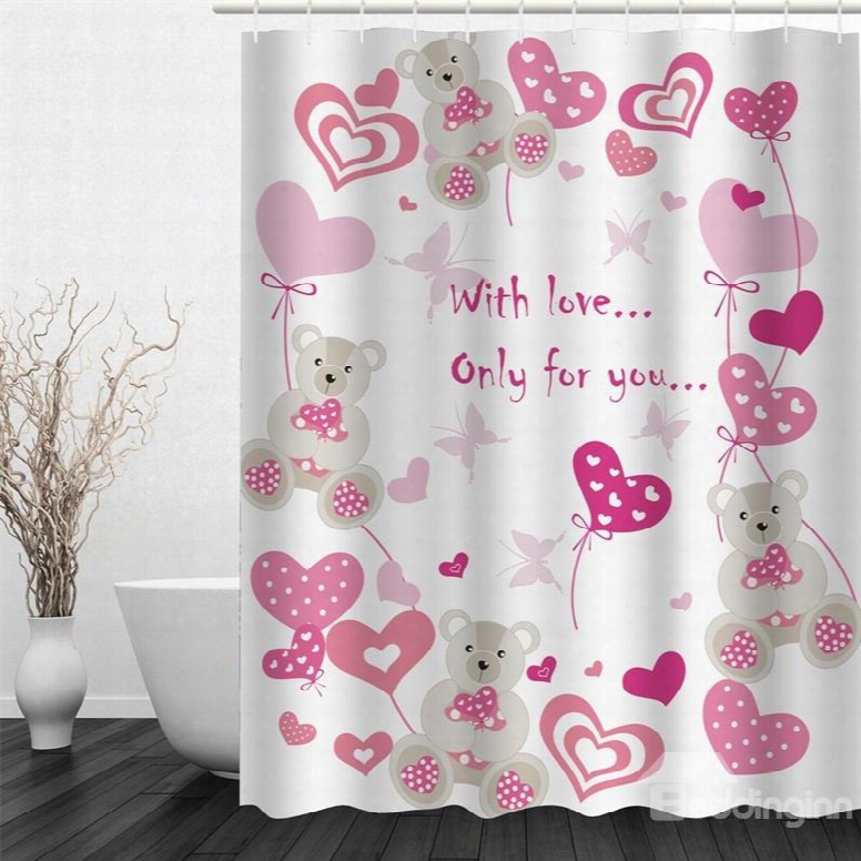 3d Bears And Heart-shapes Polyester Waterproof And Eco-friendly Shower Curtain