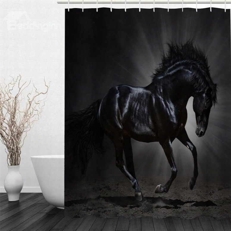 3d Black Unicorn Pattern Polyester Waterproof Antibacterial And Eco-friendly Shower Curtain