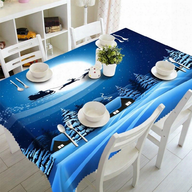 3d Blue Night Scenery Printed Concise And Modern Style Table Cover