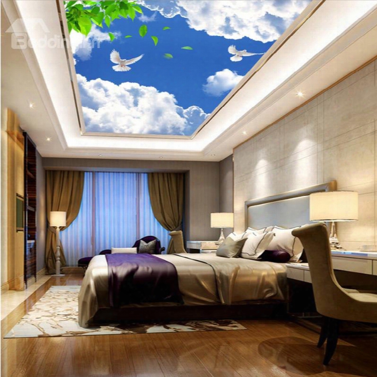 3d Blue Sky And White Clouds Waterproof Durable And Eco-friendly Ceiling Murals