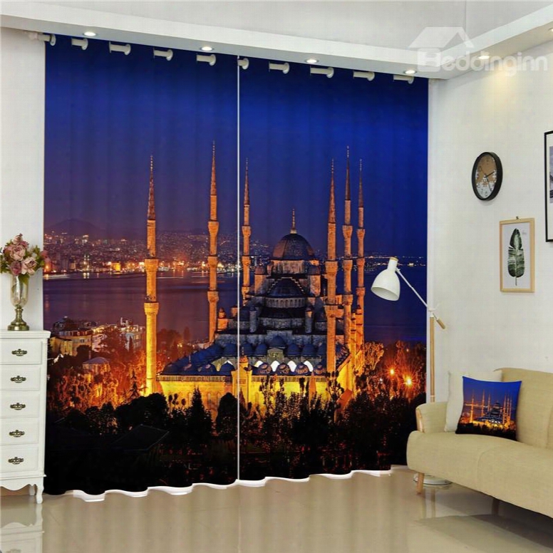 3d City Night Scenery Luxury Buildings Printed Living Room  Custom Decorative Curtain