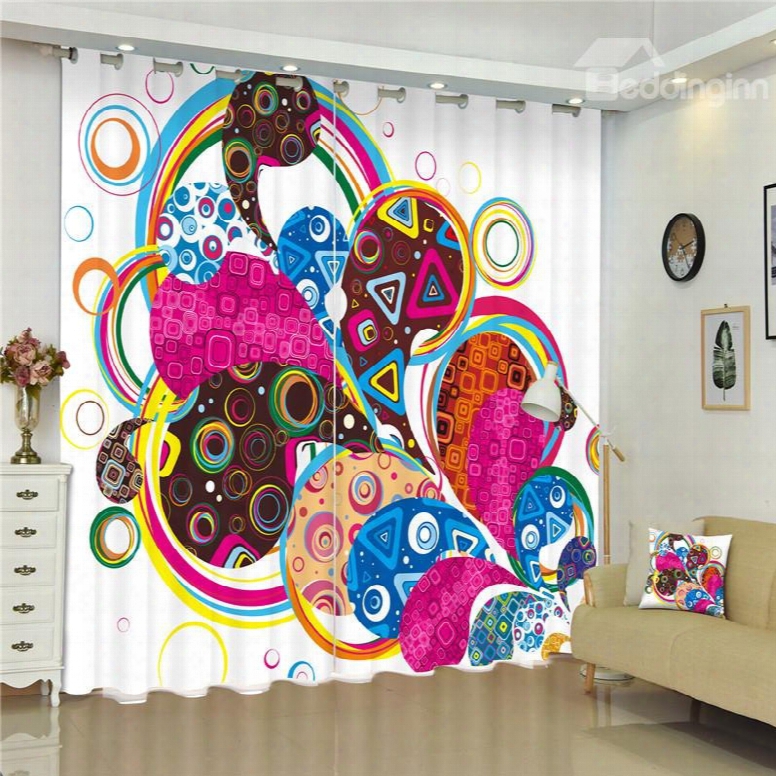 3d Colorful Irregular Shapes Printed Thick Polyester 2 Panels Living Room Custom Curtain