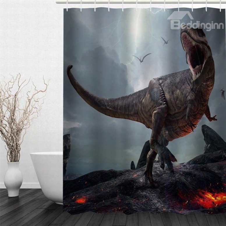 3d Dinosaur Pattern Polyester Waterproof Antibacterial And Eco-friendly Shower Curtain