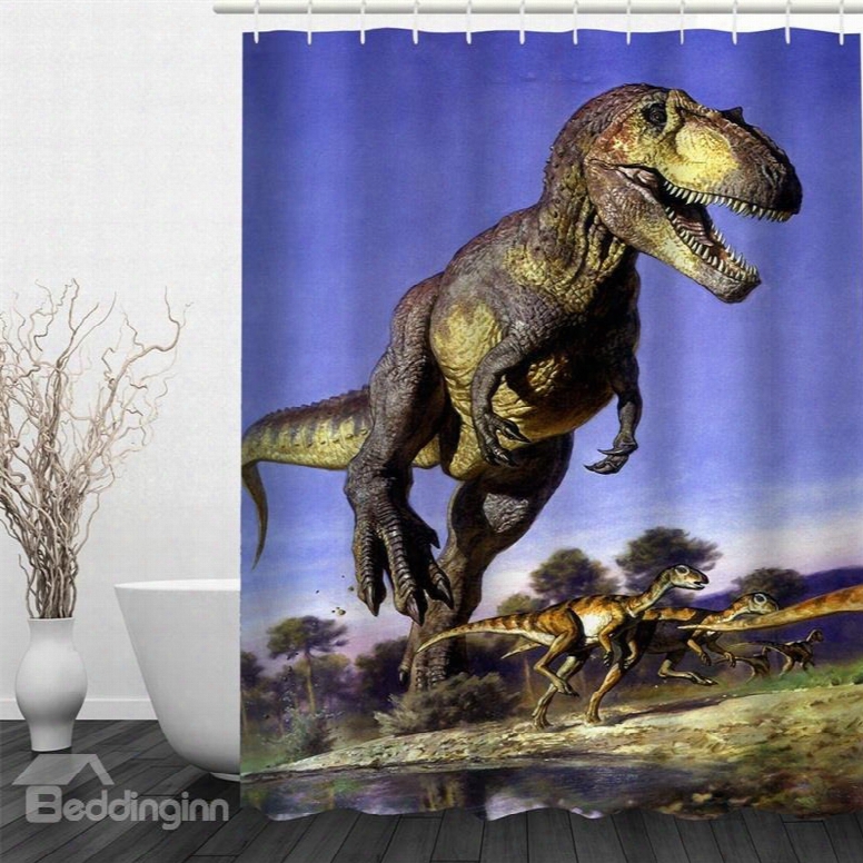 3d Dinosaurs In Blue Sky Pattern Polyester Waterproof And Eco-friendly Shower Curtain