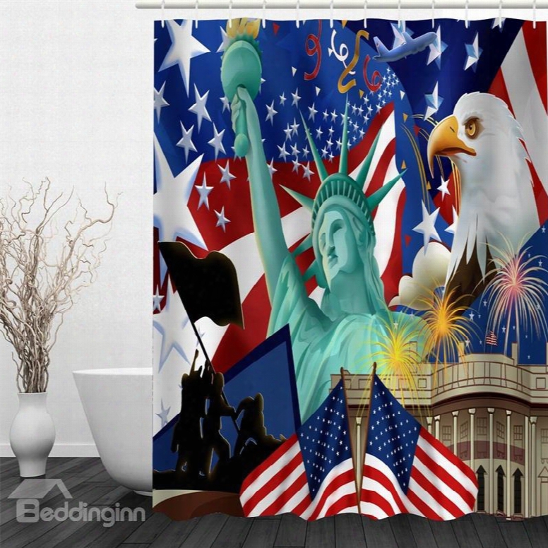 3d Eagle National Flag And The Statue Liberty Polyester Waterproof Eco-friendly Shower Curtain