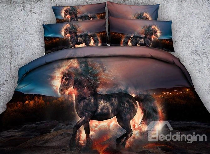 3d Fiery Unicorn Printed Cotton 5-piece Comforter Sets