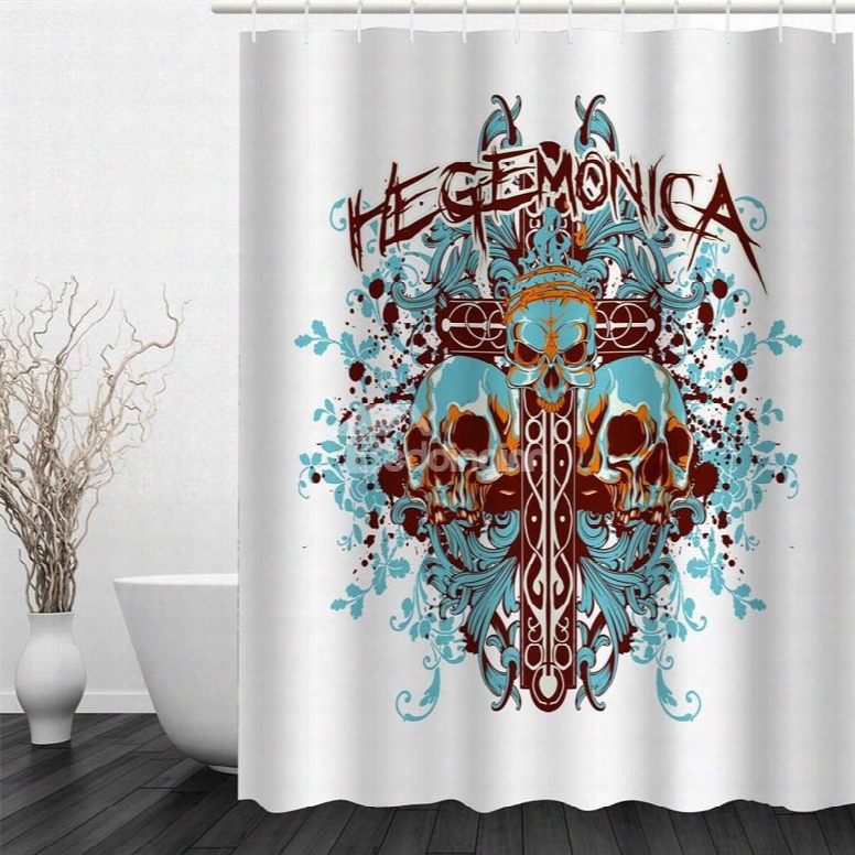 3d Flowers And Skulls Printedd Polyester Waterproof And Eco-friendly Whitd Shower Curtain