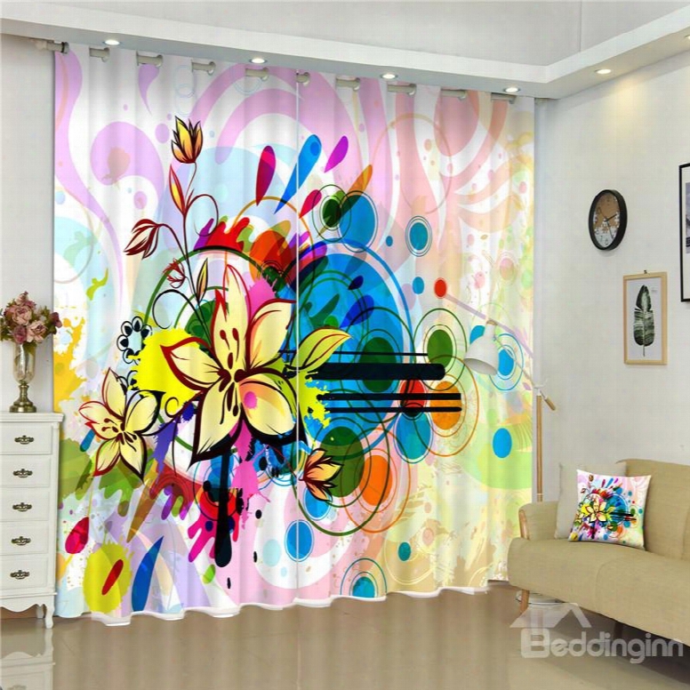 3d Flowers Printed Creative And Pastoral Style Custom Living Room Curtain