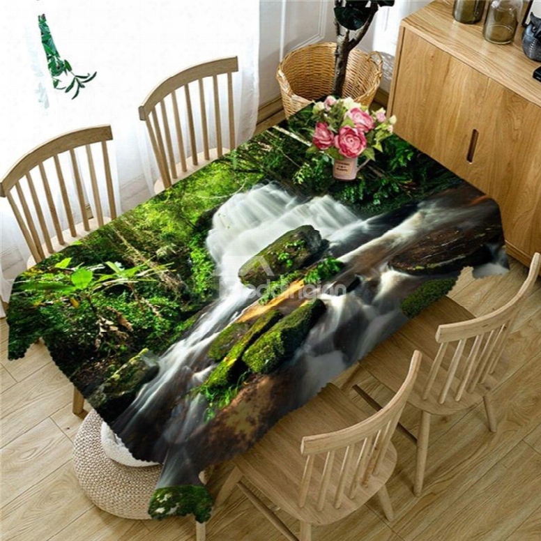 3d Flowing Waterfalls In Thick Polyester Printed Table Runner Cover Cloth