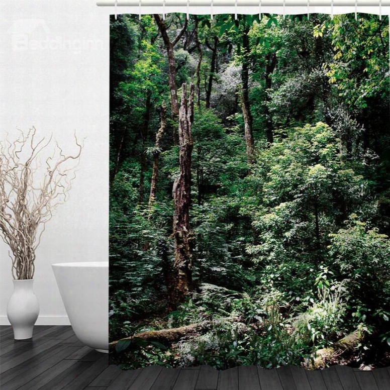 3d Green Forest Polyester Waterproof And Eco-friendly Shower Curtain