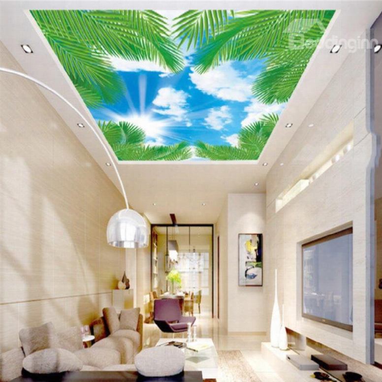 3d Green Plants Under Blue Sky Waterproof Durable And Eco-friendly Ceiling Murals