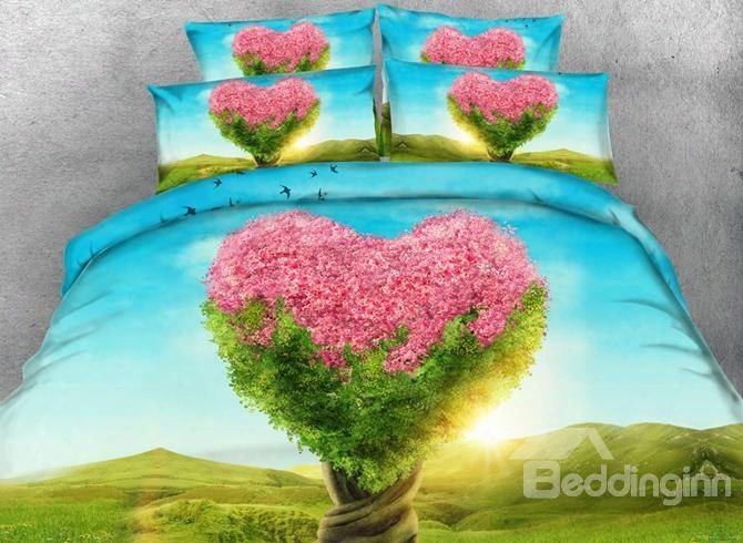 3d Heart-shaped Tree Printed 4-piece Bedding Sets/duvet Covers