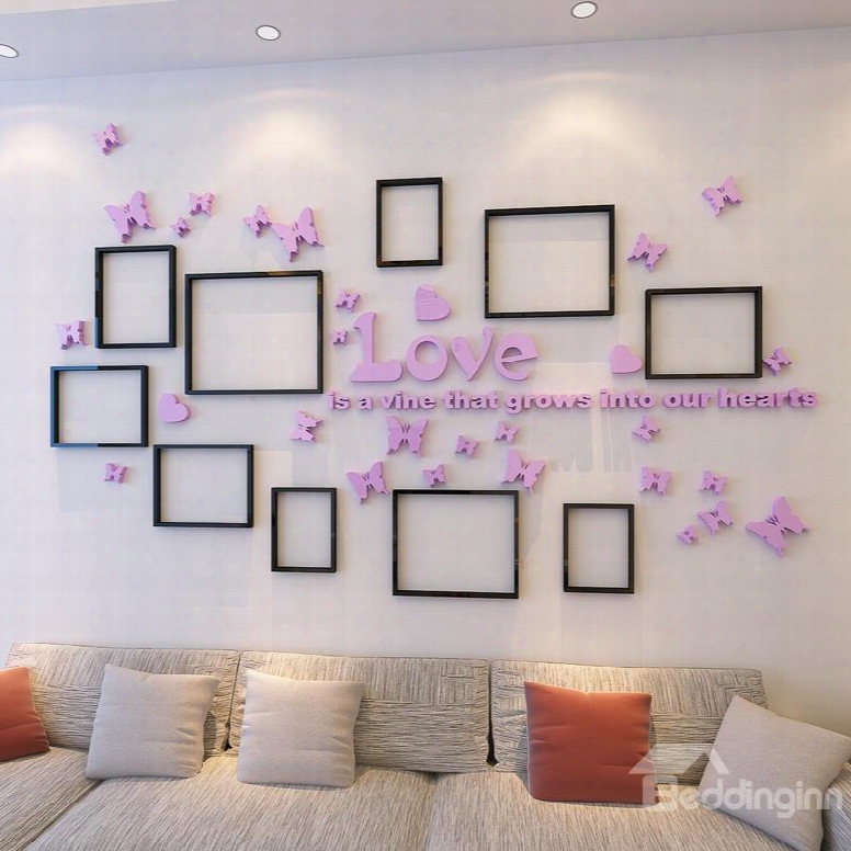 3d Love Letters Butterflies 10 Photo Frame Acrylic Waerproof Sturdy Eco-friendly Wall Stickers