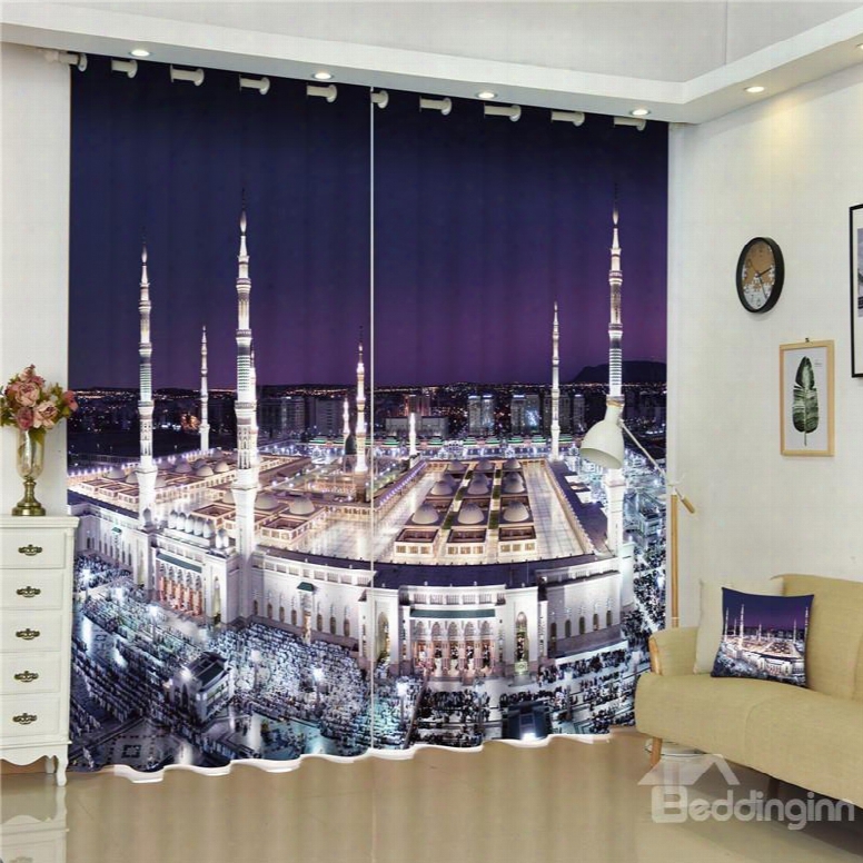 3d Majestic Mecca Mosques Printed Architectural Landscape C Ustom Shading Curtain