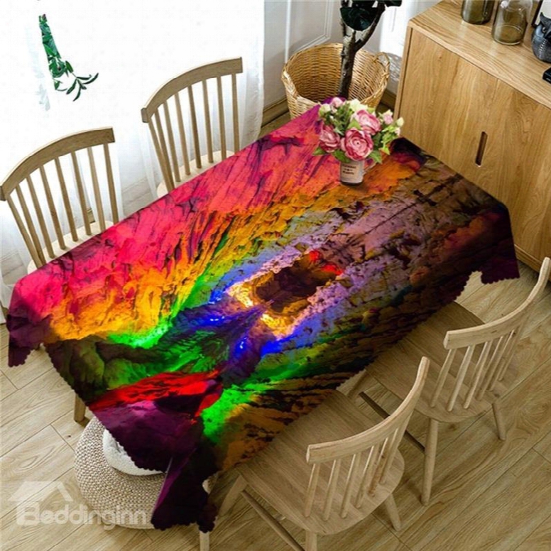 3d Mysterious Bright Colored Water-eroded Cave Landscape Printed Table Cover