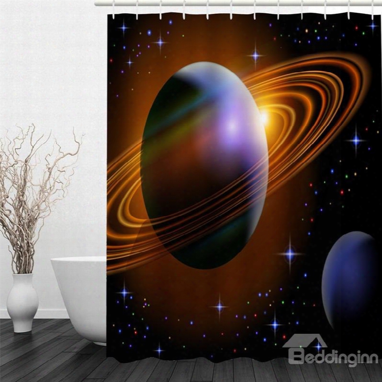 3d Operating Planet Printed Polyester Waterproof And Eco-friendly Shower Curtain