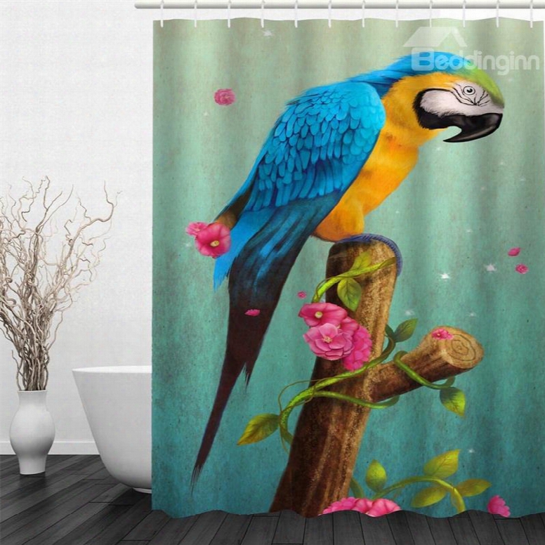 3d Parrot On Branch Polyester Waterproof Antibacterial And Eco-friendly Shoower Curtain