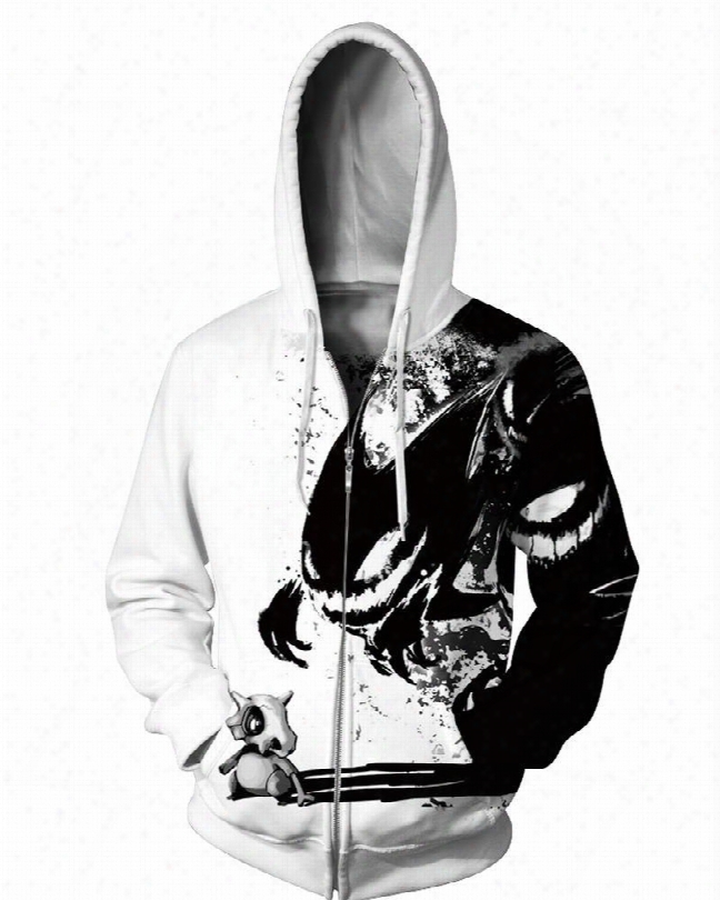 3d Print Big Pockets Monster Black White Zipper Hoodies