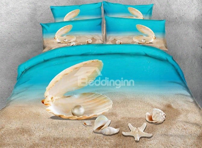 3d Shell And Starfish Printed 5-piece Comforter Sets