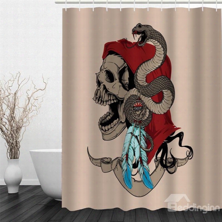 3d Skull In Red Scarf And Snake Polyesterw Aterproof And Eco-friendly Shower Curtain