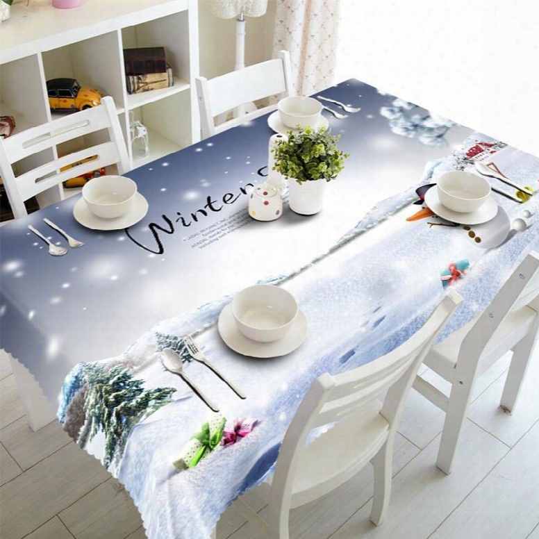 3d Snowman With Wonderful Winter Scenery Printed Home And Party Table Cover