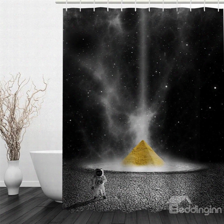 3d Spaceman In World Printed Polyester Waterproof And Eco-friendly Shower Curtain