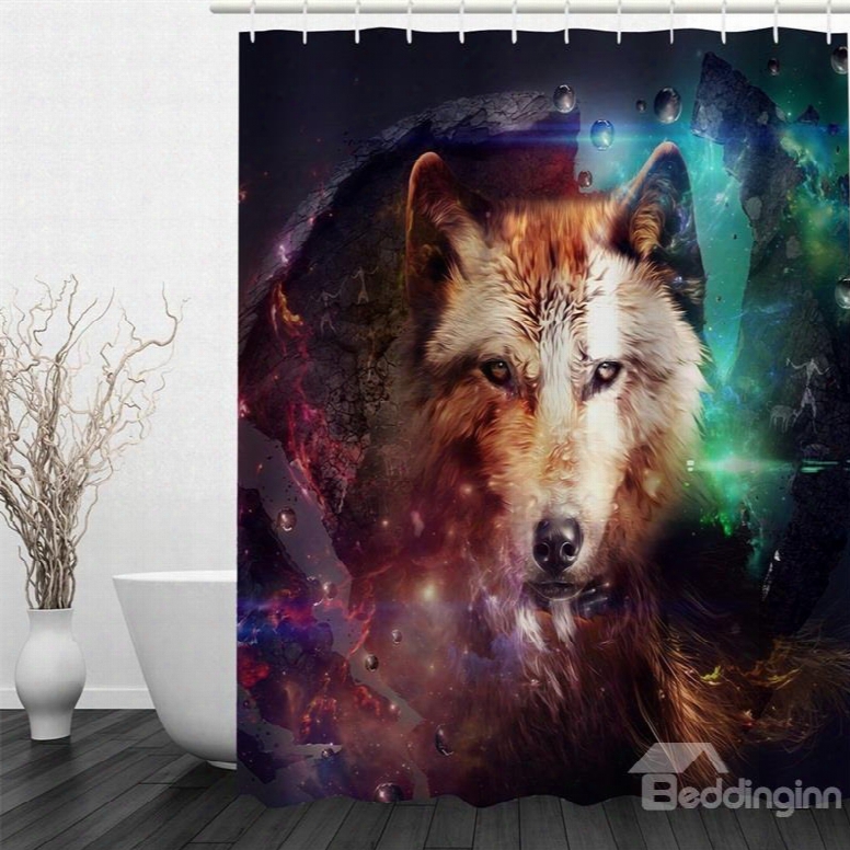 3d Wolf In Colored Hue Polyester Waterproof And Eco-friendly Shower Curtain