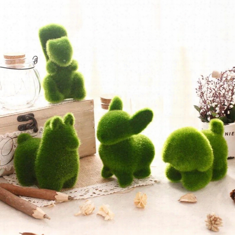 4 Piece Simulate Grass Desktop Decorations Green Rabbit