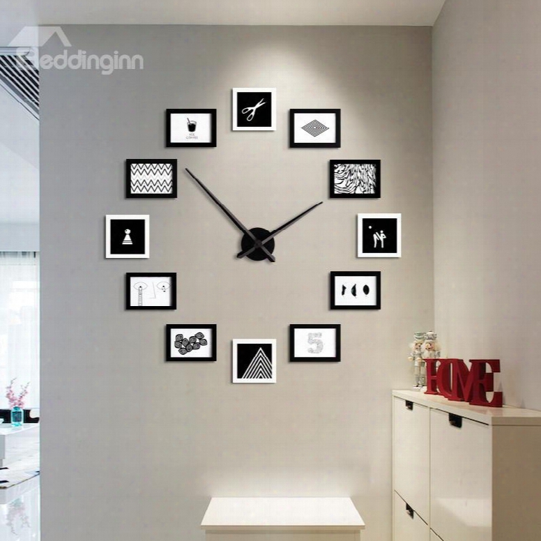 47␔47in Photo Frames Creative Style Board Battery Hanging Wall Clock