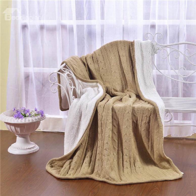 47x71in Solid Camel Super Soft And Reversible Fuzzy Knitted Throw Blankets