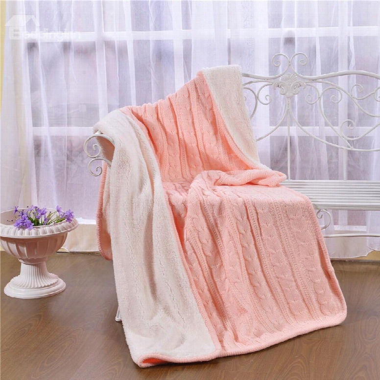 47x71in Solid Pink Super Soft And Reversible Fuzzy Knitted Throw Blankets