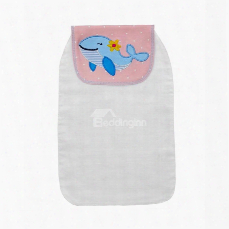 8*13in Blue Whale Printed Cotton White Baby Sweatband/towel