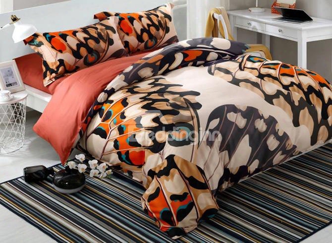 Adorila 60s Brocade Digital Printed Butterflies Vintage Style Cotton 4-piece Bedding Sets