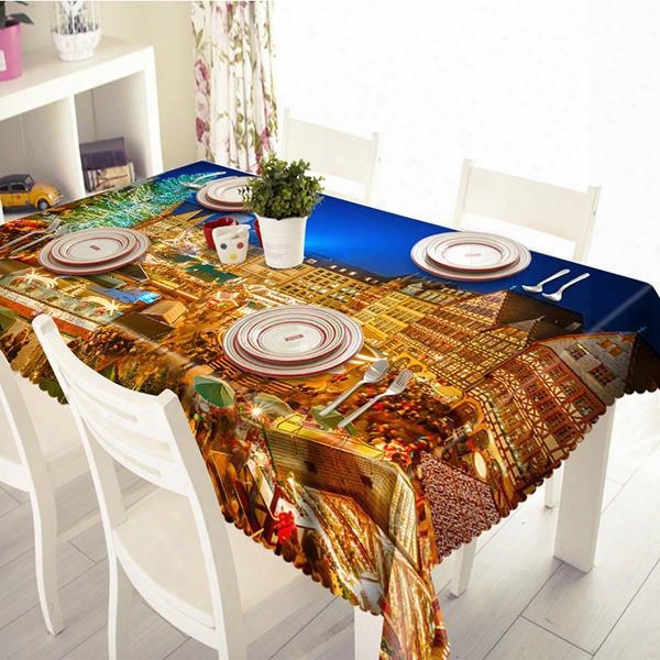 Alive City Night Animation Pattern 3d Tablecloth