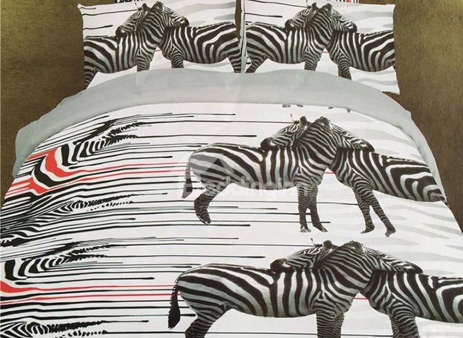 Amazing 3d Zebra Print 4-piece Polyester Duvet Cover