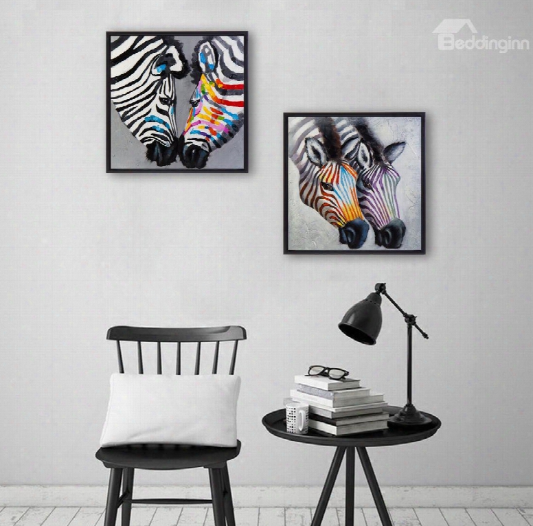 Amazing Two Lovely Zebra Pattern Ready To Hang Framed Wall Art Prints