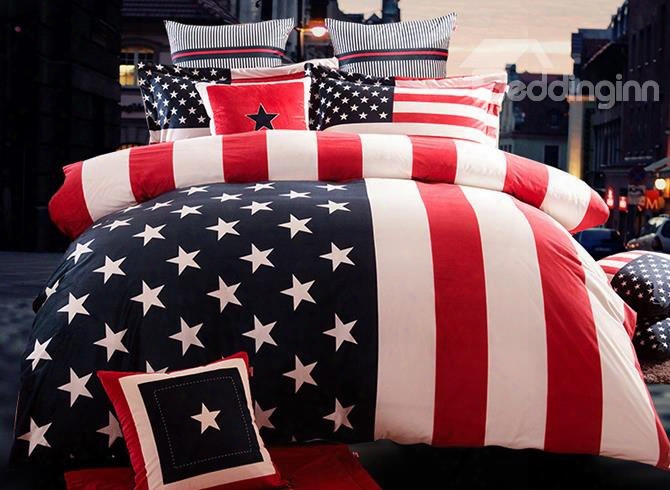 American Flag Reactive Printed Fluffy 4-piece Bedding Sets/duvet Cover