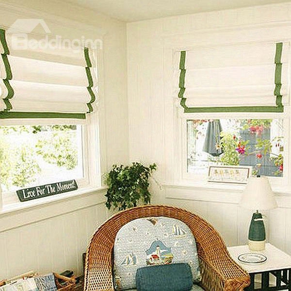 American White Flat-shaped Roman Shades With Green Border