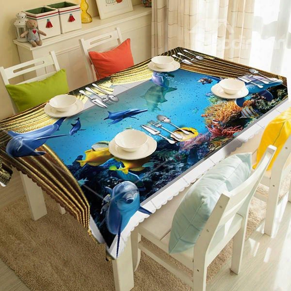 Amusing Ocean Dolphin And Gray Curtain Pattern 3d Tablecloth