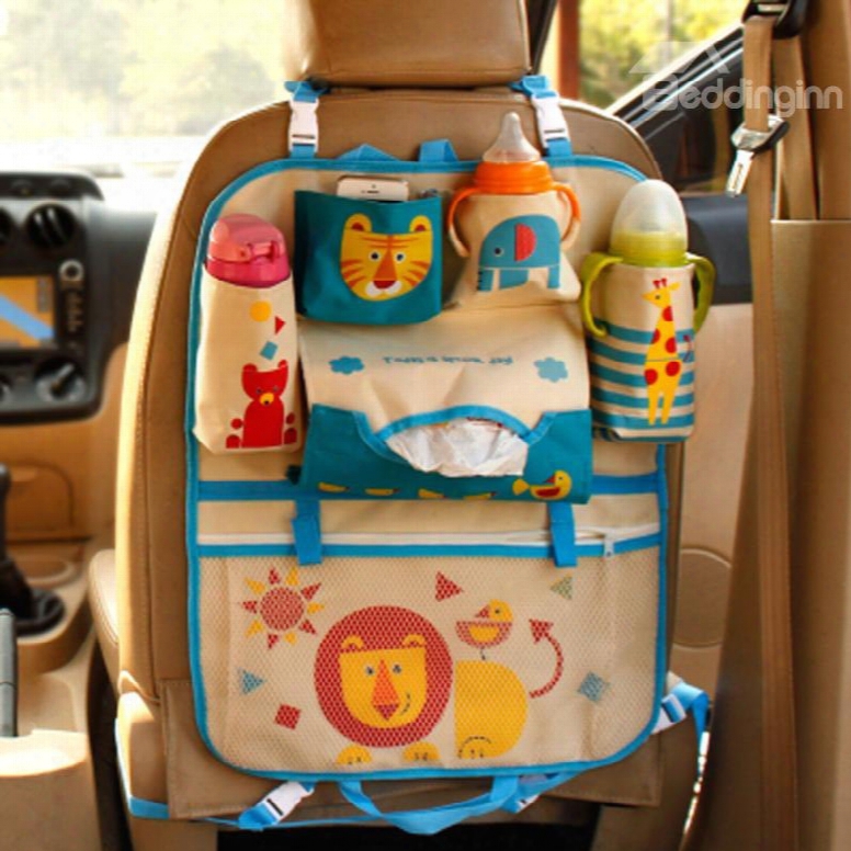 Anti-kicking Muti-use High Capacity Cartoon Lion Car Backseat Organizer