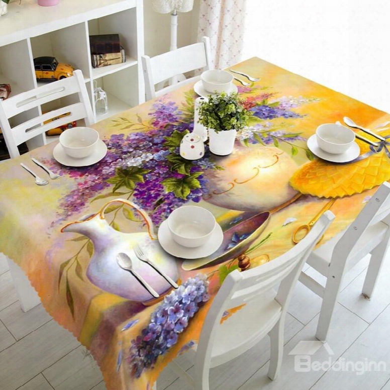 Artistic Flowers And Vase Prints Design Dining Room Decoration 3d Tablecloth