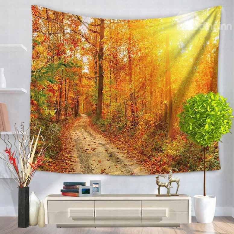 Autumn Yellow Forest Path With Sunset Penetration Decorative Hanging Wall Tapestry