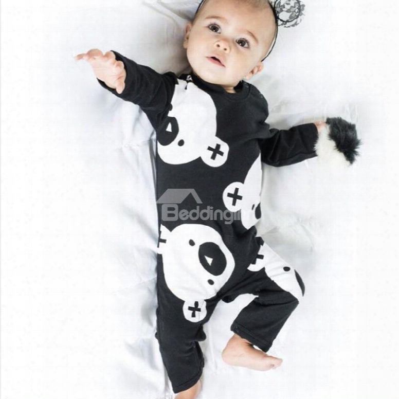 Bears Printed Cotton Black 1-piece Long Sleeve Bodysuit