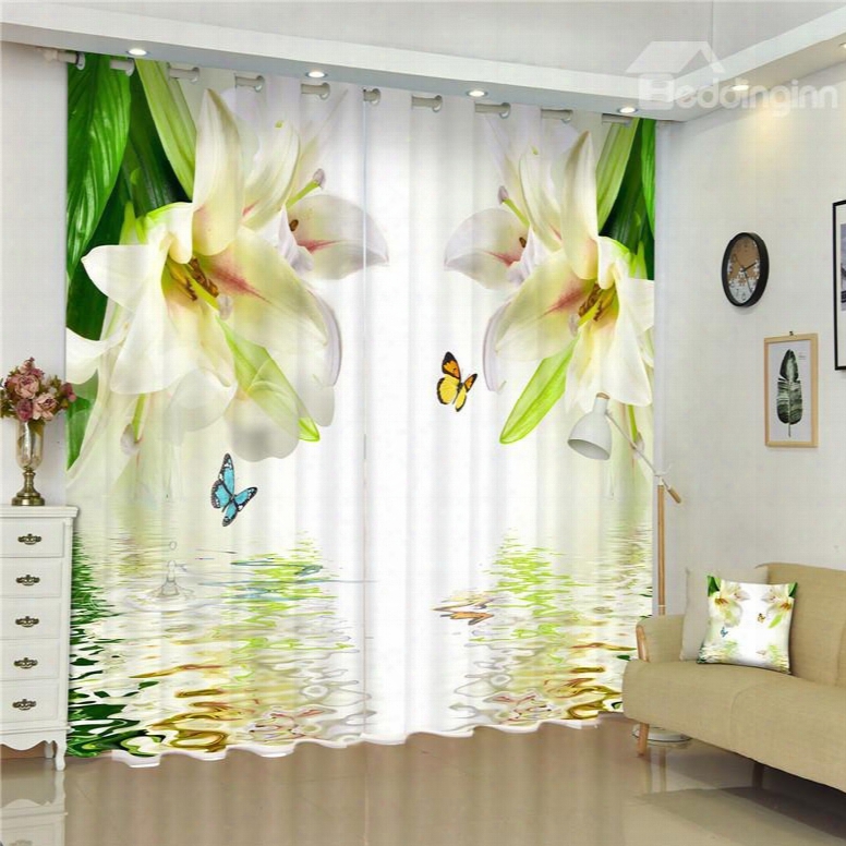 Beige Lily Flowers Elegant And Pastoral Style 3d Living Room And Bedroom Curtain