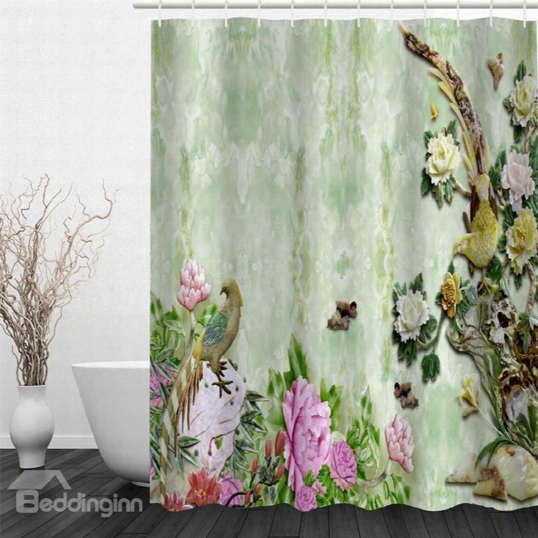 Birds And Flowers Polyester Waterproof And Eco-friendly 3d Shower Curtain