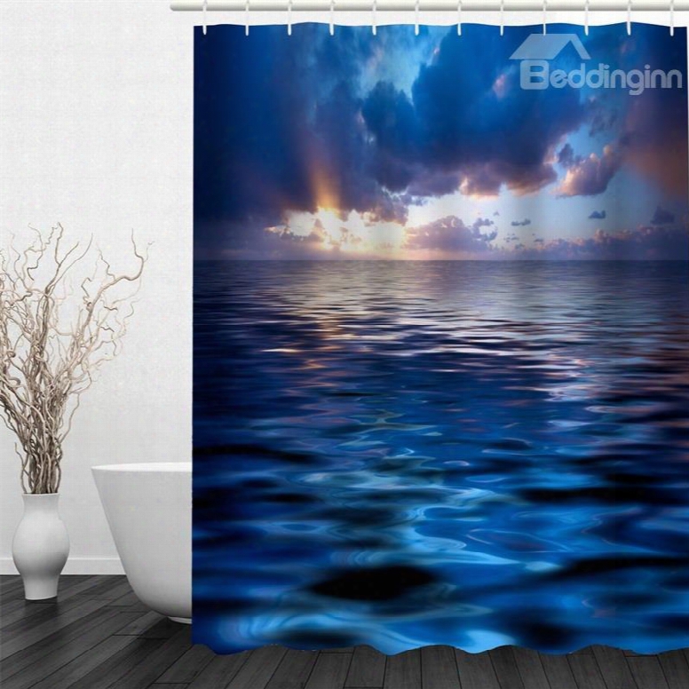 Blue Sea Printed Polyester Waterproof Mouldproof And Eco-friendly Shower Curtain