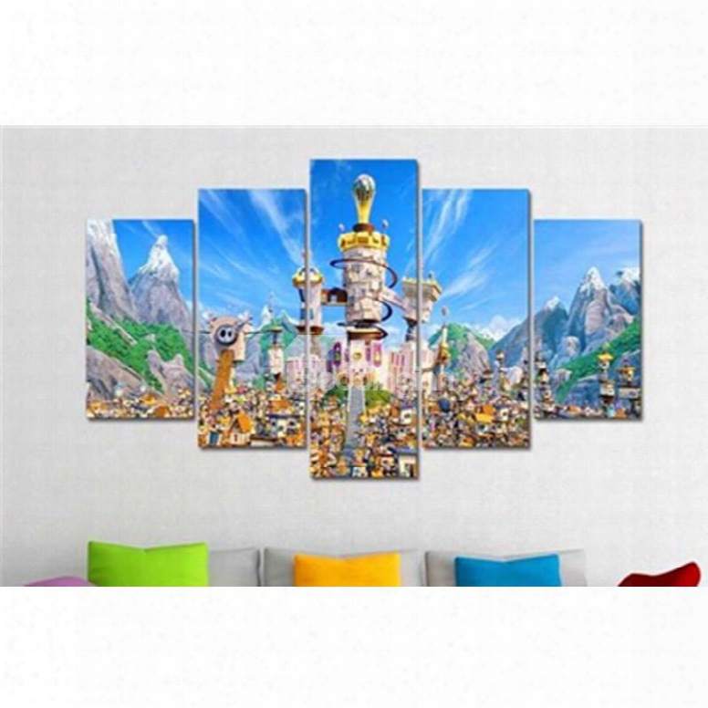 Blue Sky And Castle Hanging 5-piece Canvas Eco-friendly And Waterproof Non-framed Prints