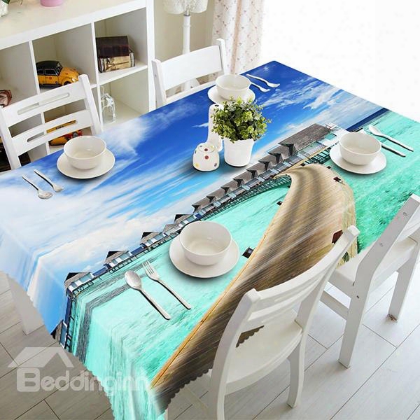 Blue Sky And Seaside Bridge Pattern 3d Tablecloth