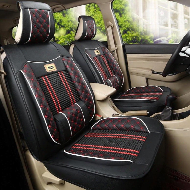 Bohemian Style Knitting Mixed Leather Front Single-seat Universal Car Seat Cover